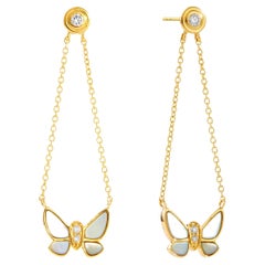 Syna Yellow Gold Mother of Pearl Butterfly Earrings with Champagne Diamonds