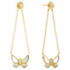 Syna Yellow Gold Mother of Pearl Butterfly Earrings with Diamonds