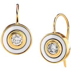 Syna Yellow Gold Mother of Pearl Champagne Diamond Disc Earrings