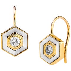 Syna Yellow Gold Mother of Pearl Diamond Hex Earrings