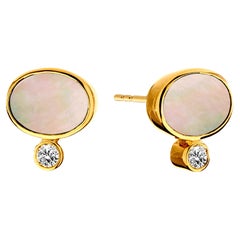 Syna Yellow Gold Mother of Pearl Earrings with Diamond