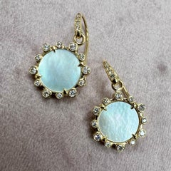 Syna Yellow Gold Mother of Pearl Earrings with Diamonds