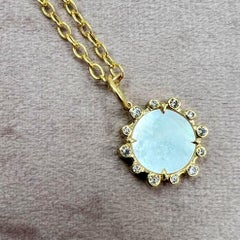 Syna Yellow Gold Mother of Pearl Hex Pendant with Diamonds
