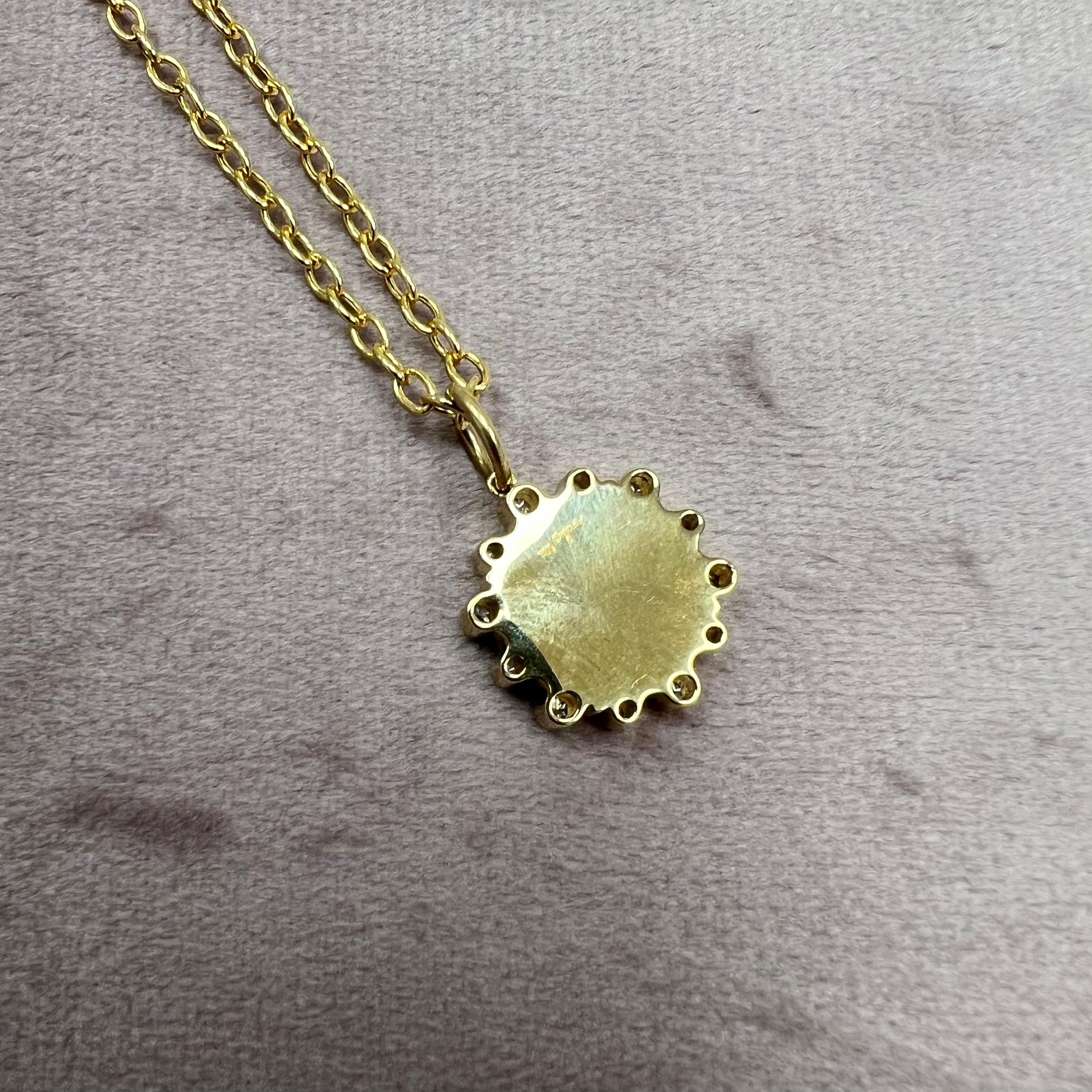 Contemporary Syna Yellow Gold Mother of Pearl Hex Pendant with Diamonds For Sale