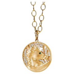 Syna Yellow Gold Mother of Pearl Horse Pendant with Champagne Diamonds