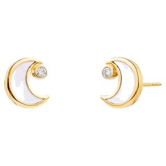 Syna Yellow Gold Mother of Pearl Moon Studs with Diamonds