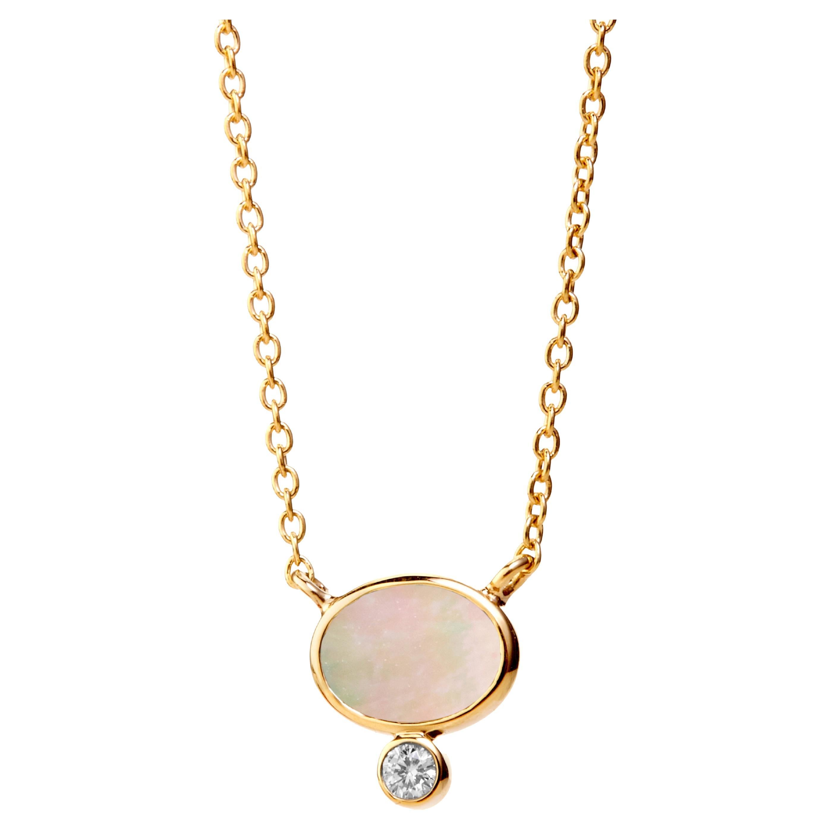 Syna Yellow Gold Mother of Pearl Necklace with Diamond For Sale