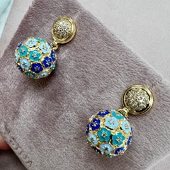 Syna Yellow Gold Multi Color Enamel Floral Ball Earrings