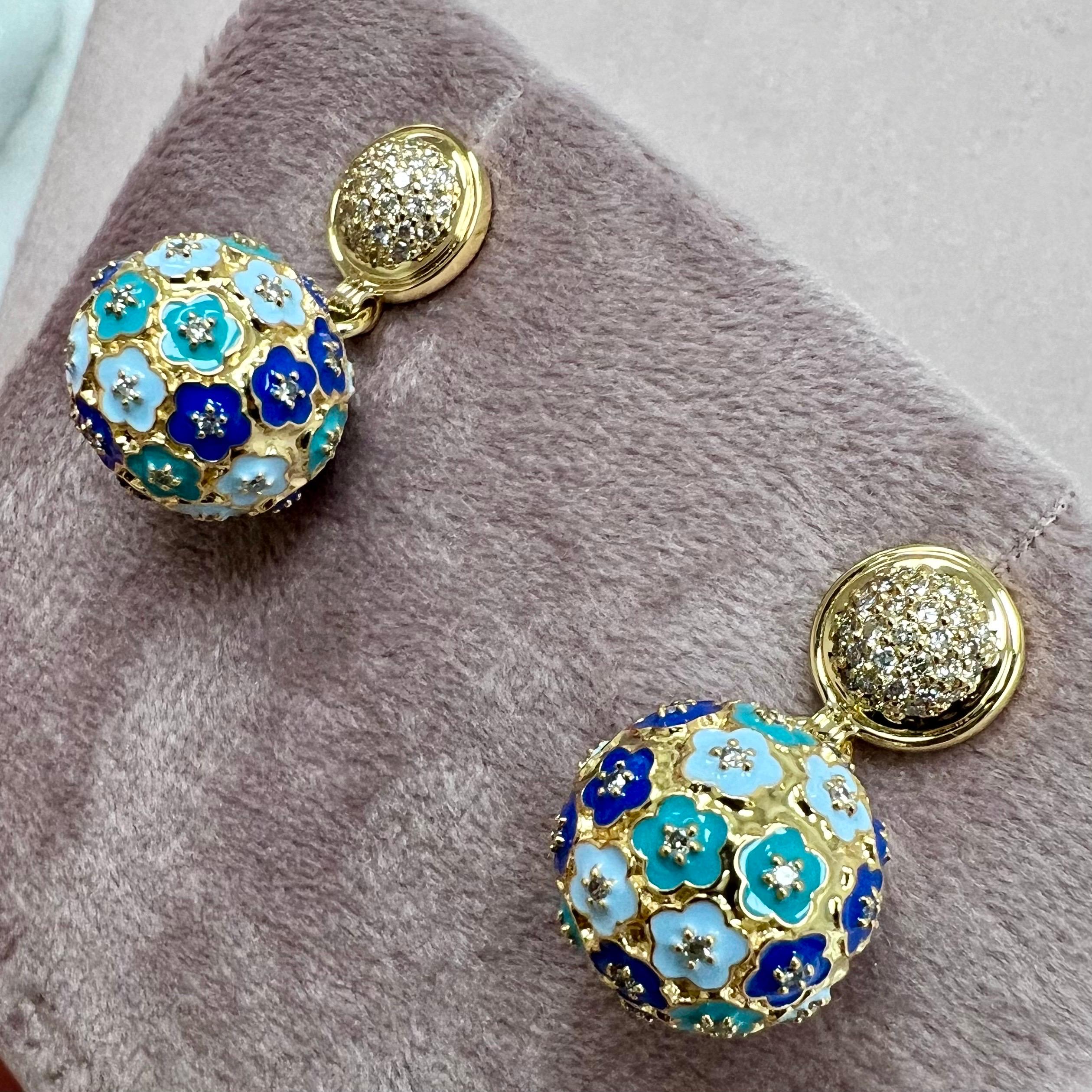 Women's Syna Yellow Gold Multi Color Enamel Floral Ball Earrings For Sale