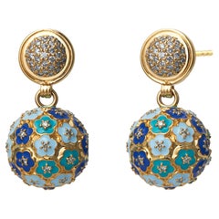 Syna Yellow Gold Multi Color Enamel Floral Ball Earrings