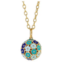 Syna Yellow Gold Multi Color Enamel Floral Ball Pendant with Diamonds