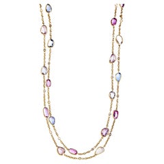 Syna Yellow Gold Multi Color Sapphire and Champagne Diamonds Necklace