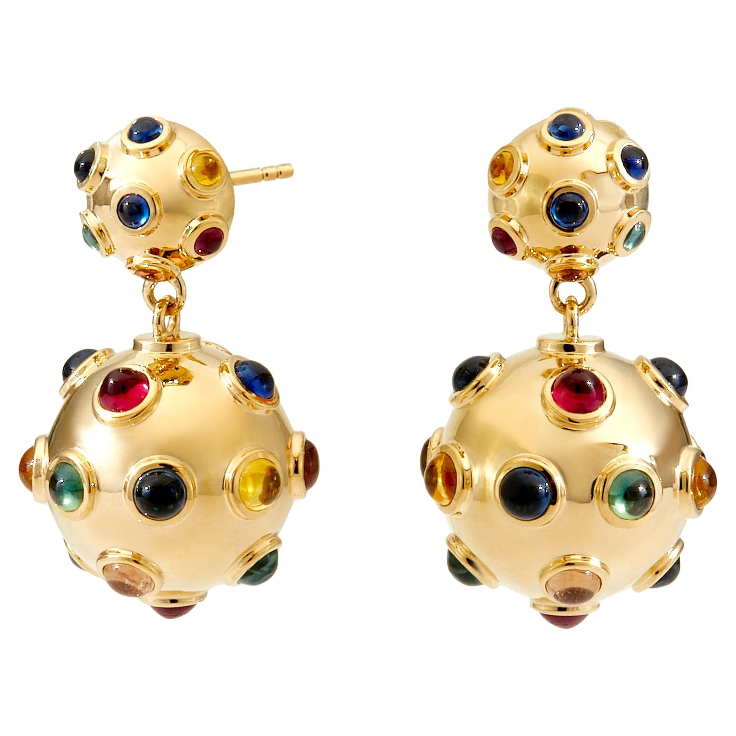 Italian Multi-Color Interchangeable Gemstone Yellow Gold Earrings For ...