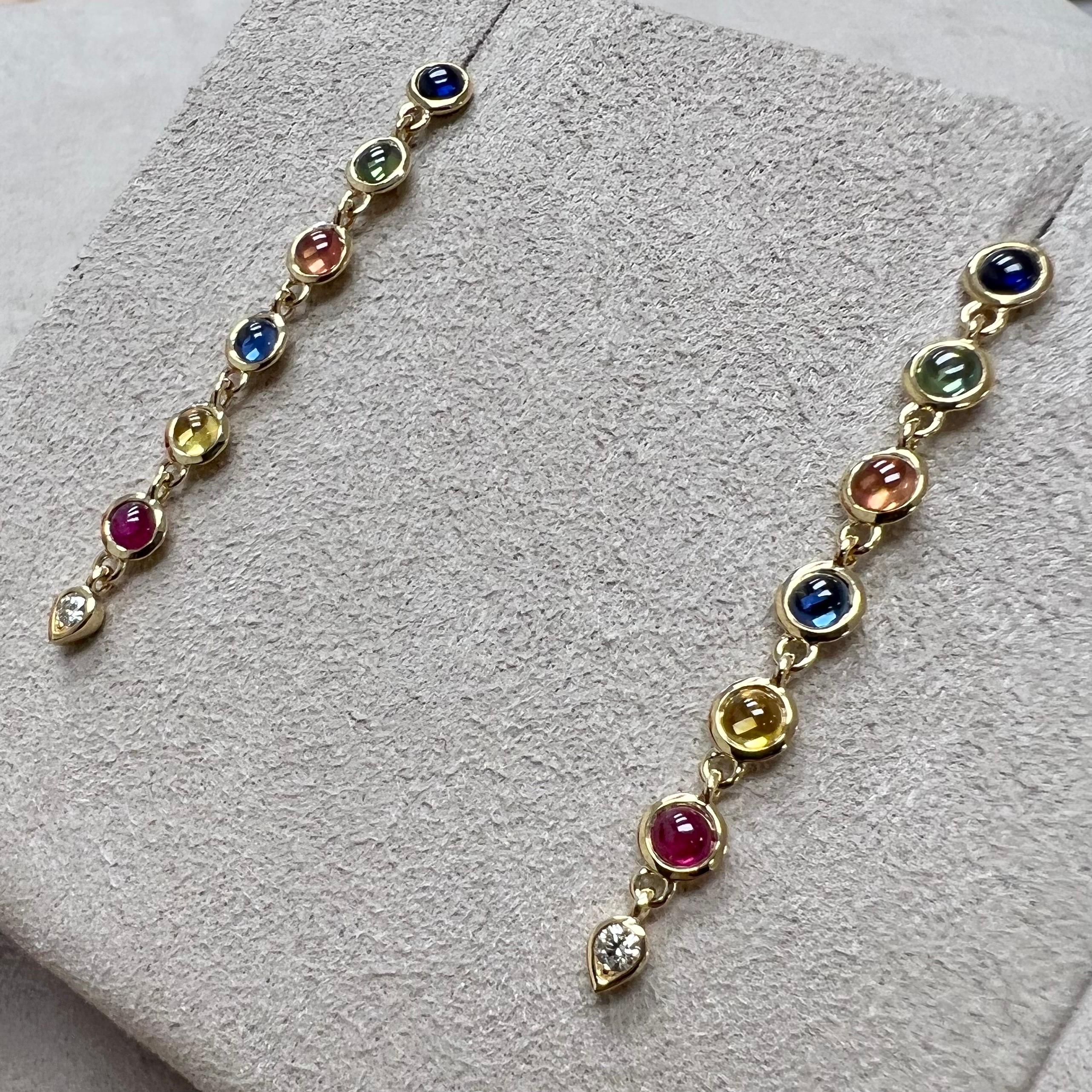 Contemporary Syna Yellow Gold Multi Color Sapphires Earrings with Diamonds For Sale