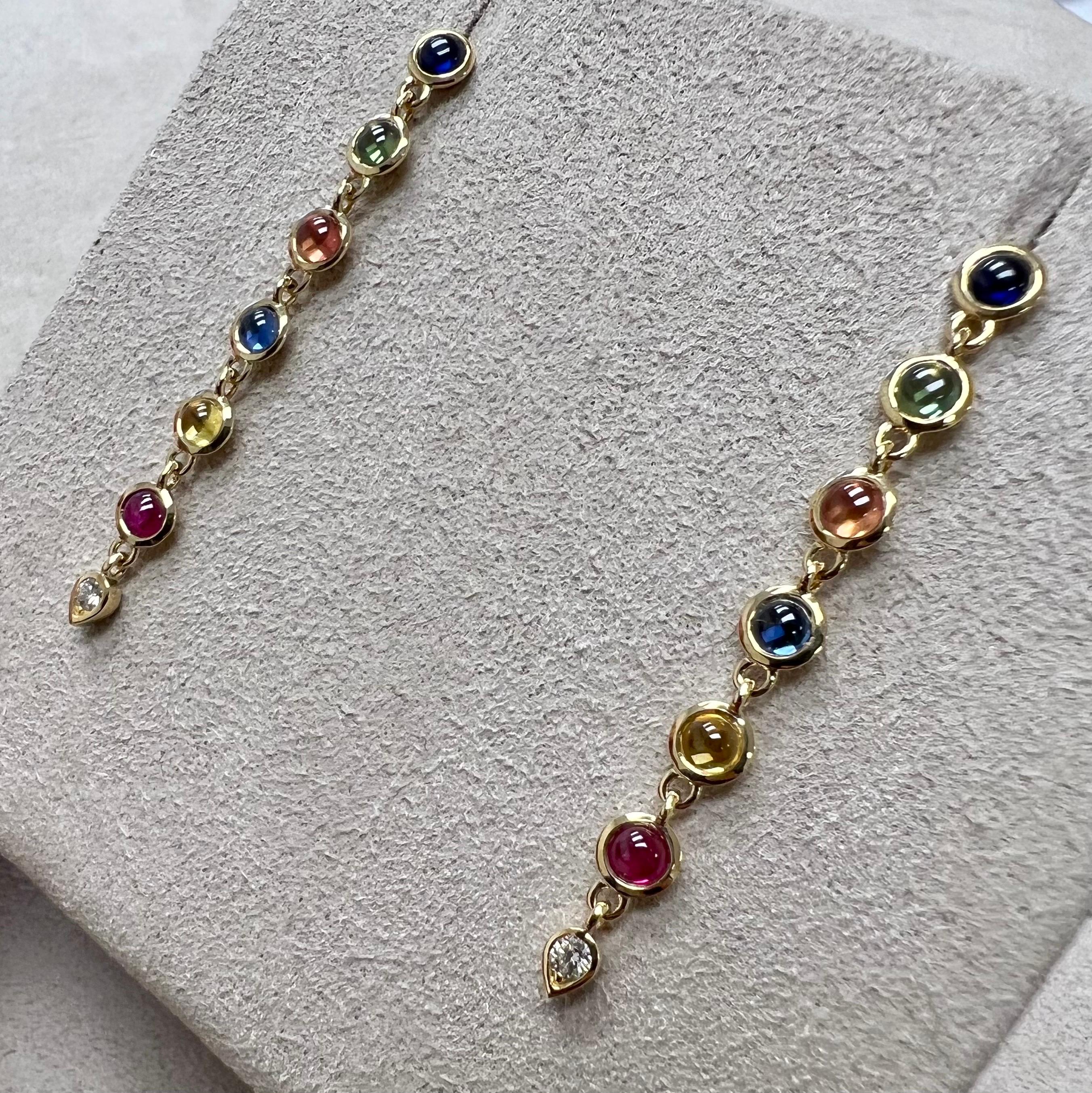 Syna Yellow Gold Multi Color Sapphires Earrings with Diamonds In New Condition For Sale In Fort Lee, NJ