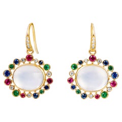 Syna Yellow Gold Multi Gem Moon Quartz Earrings with Champagne Diamonds