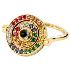 Syna Yellow Gold Multi Gem Reversible Swivel Ring with Diamonds
