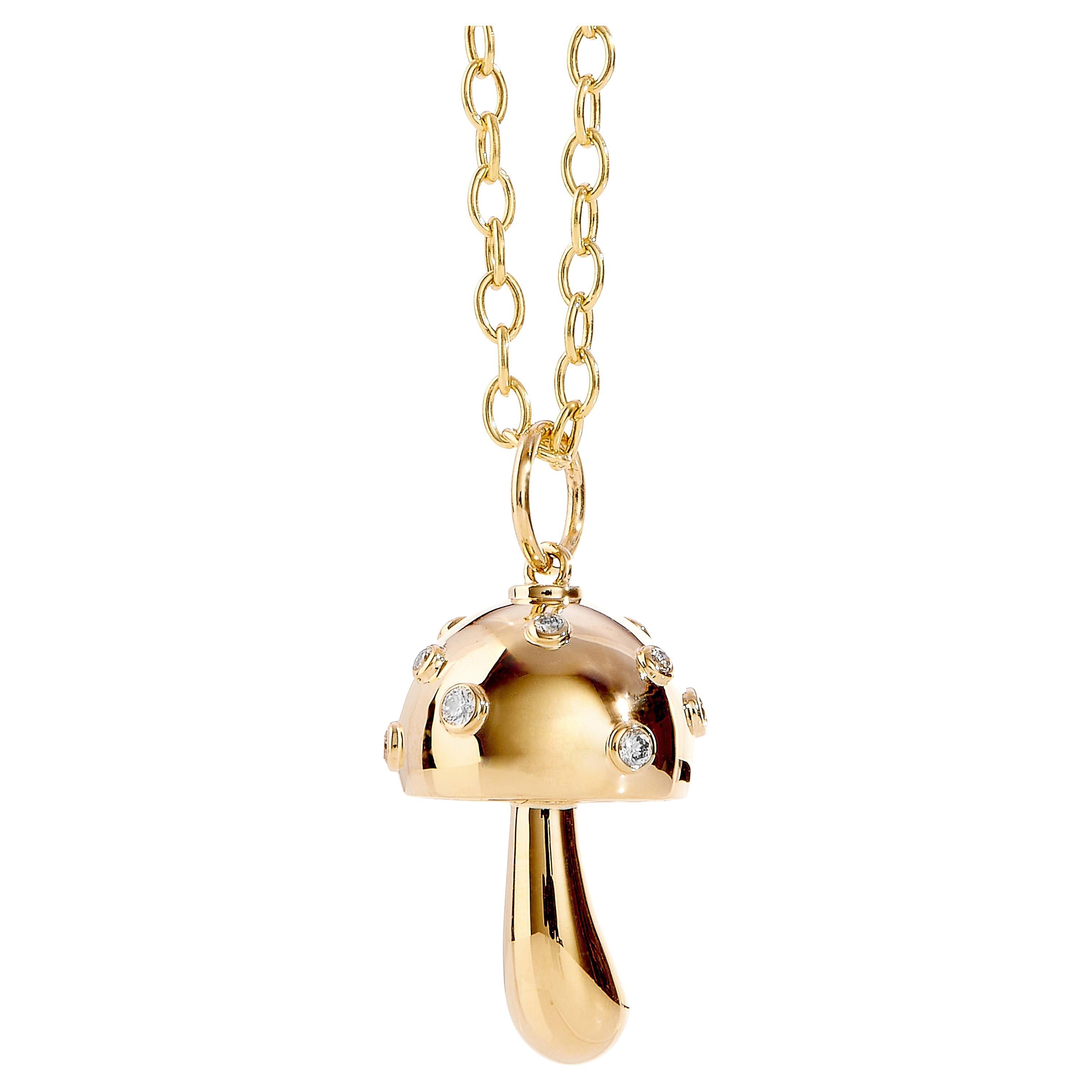 Syna Yellow Gold Mushroom Pendant with Diamonds For Sale