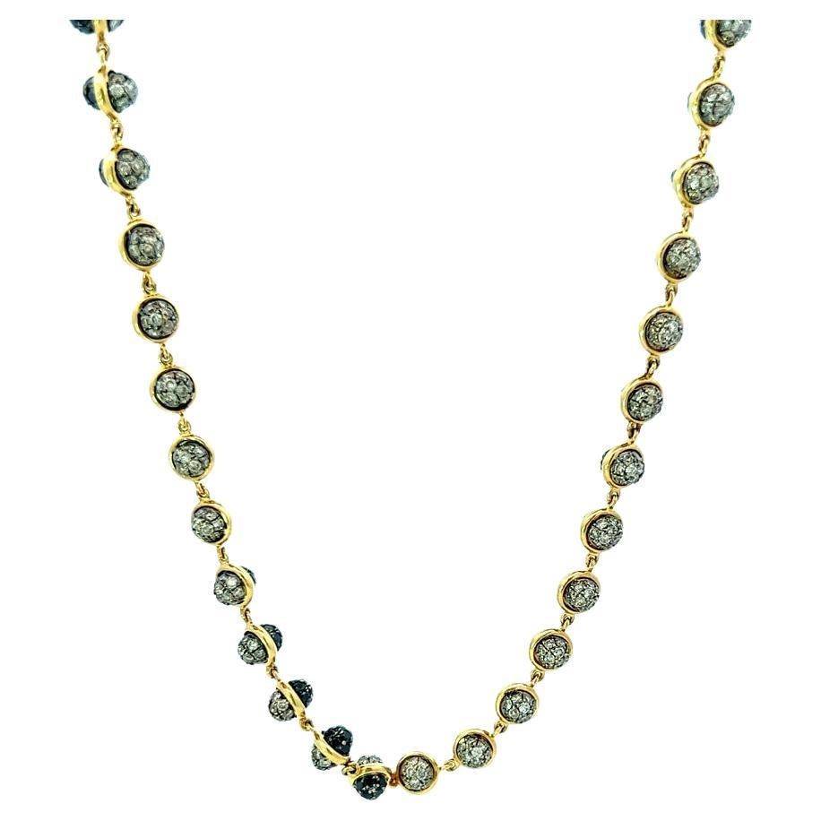 Syna Yellow Gold Necklace with Champagne  and Black Diamonds For Sale