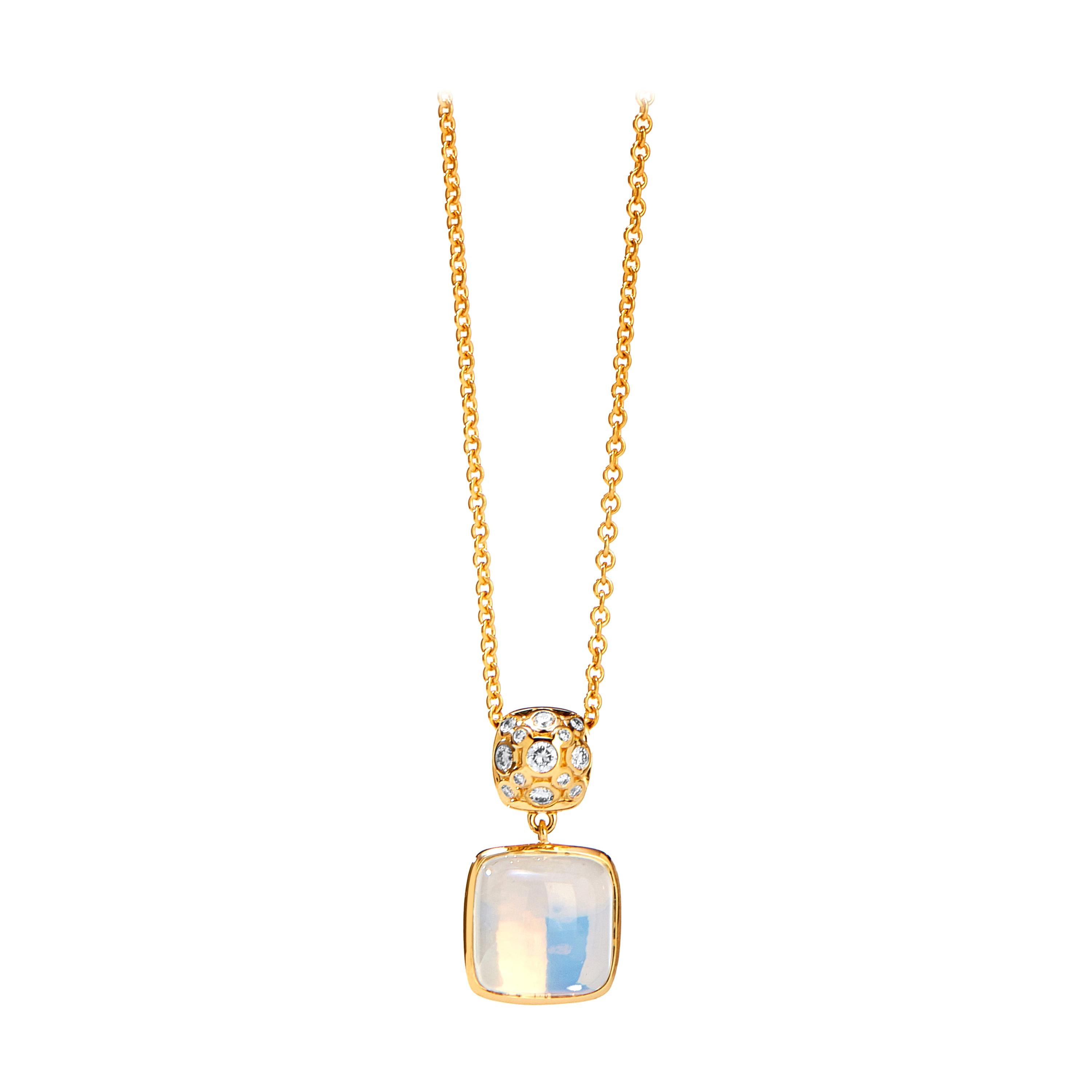 Syna Yellow Gold Necklace with Moon Quartz and Diamonds