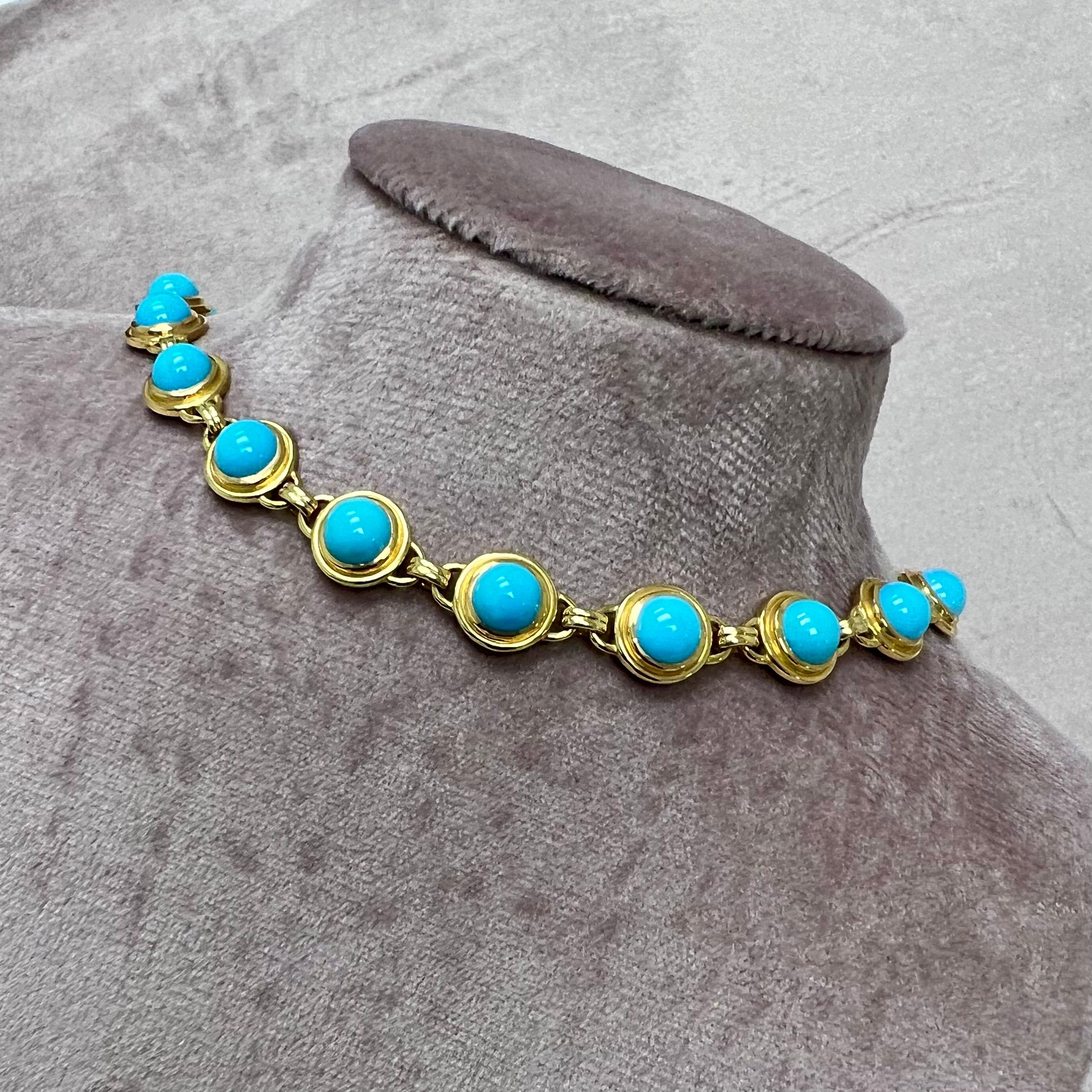 Syna Gelbgold-Halskette mit Türkis mit schlafender Schönheit (Rundschliff) im Angebot