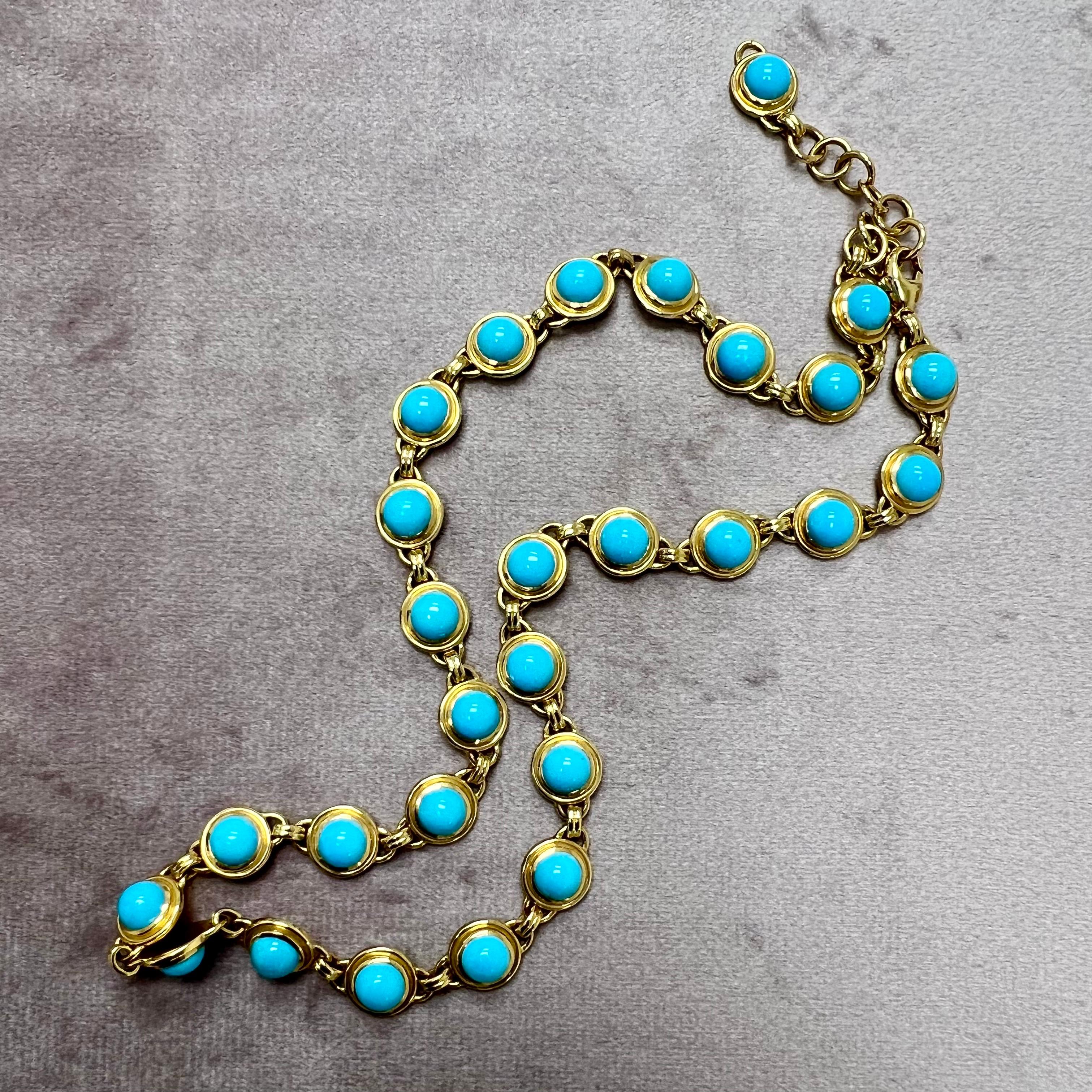 Round Cut Syna Yellow Gold Necklace with Sleeping Beauty Turquoise For Sale