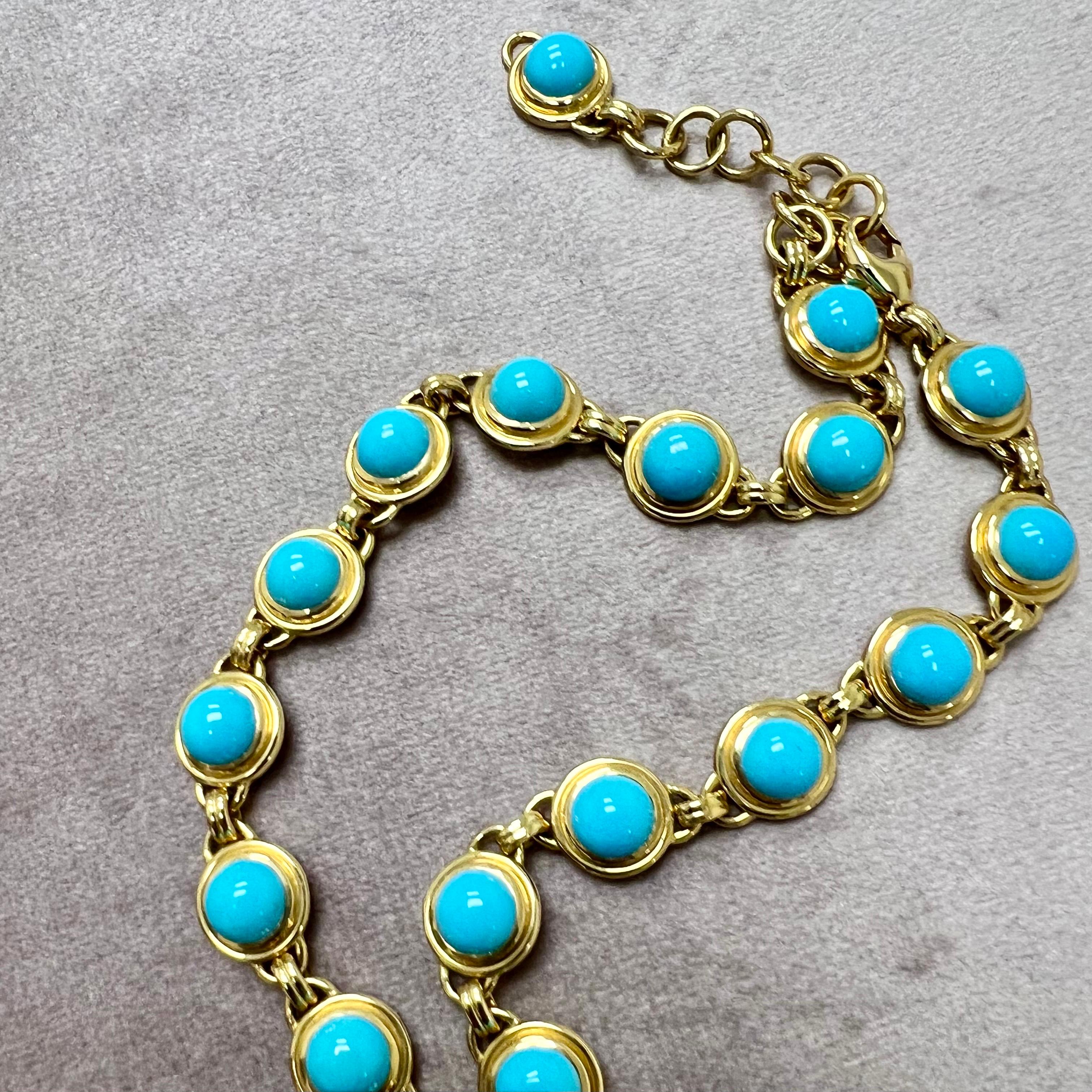 Syna Yellow Gold Necklace with Sleeping Beauty Turquoise In New Condition For Sale In Fort Lee, NJ