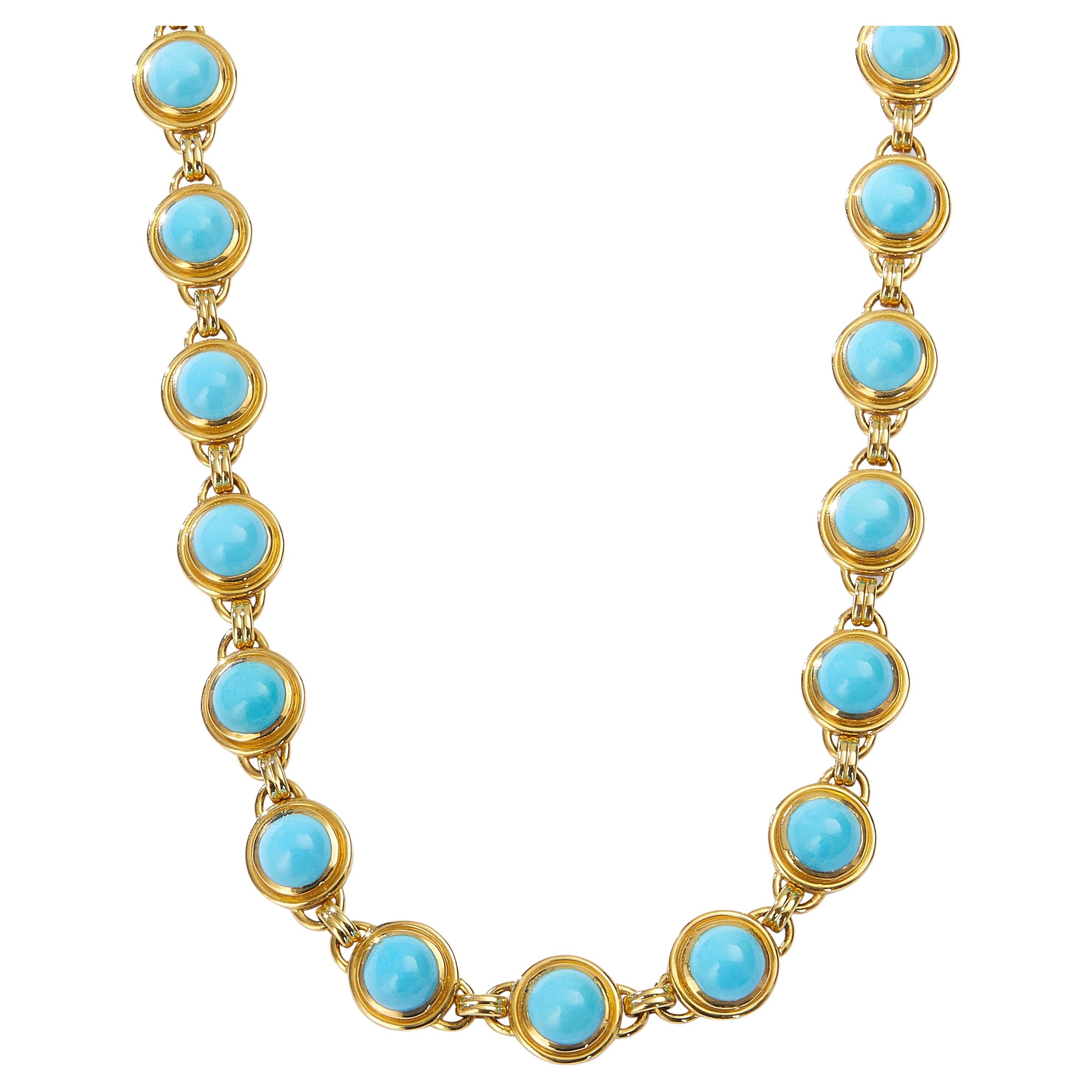 Syna Yellow Gold Necklace with Sleeping Beauty Turquoise For Sale