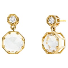 Syna Yellow Gold Octa Rock Crystal Earrings with Diamonds