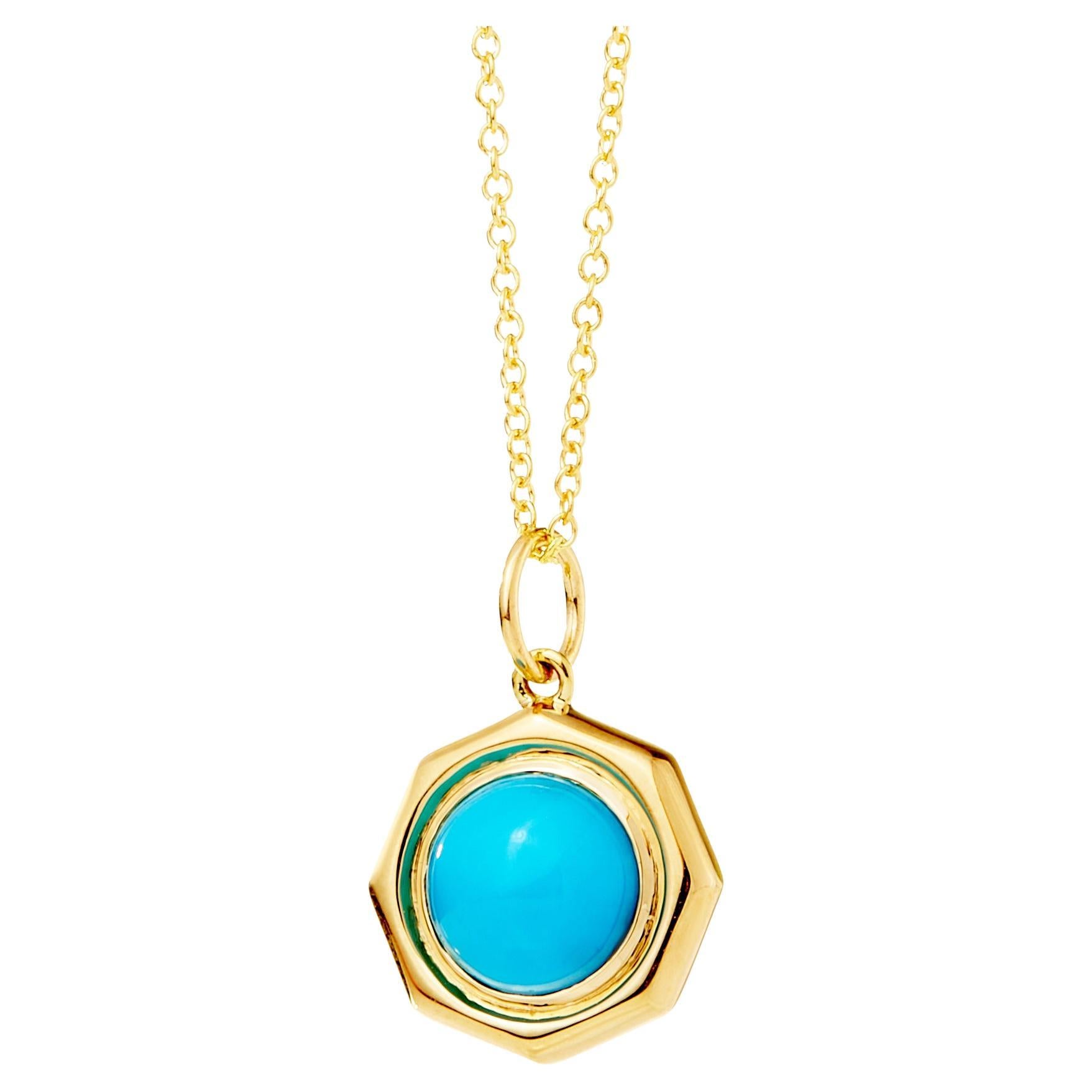 Syna Yellow Gold Octa Sleeping Beauty Turquoise Charm Pendant For Sale at  1stDibs
