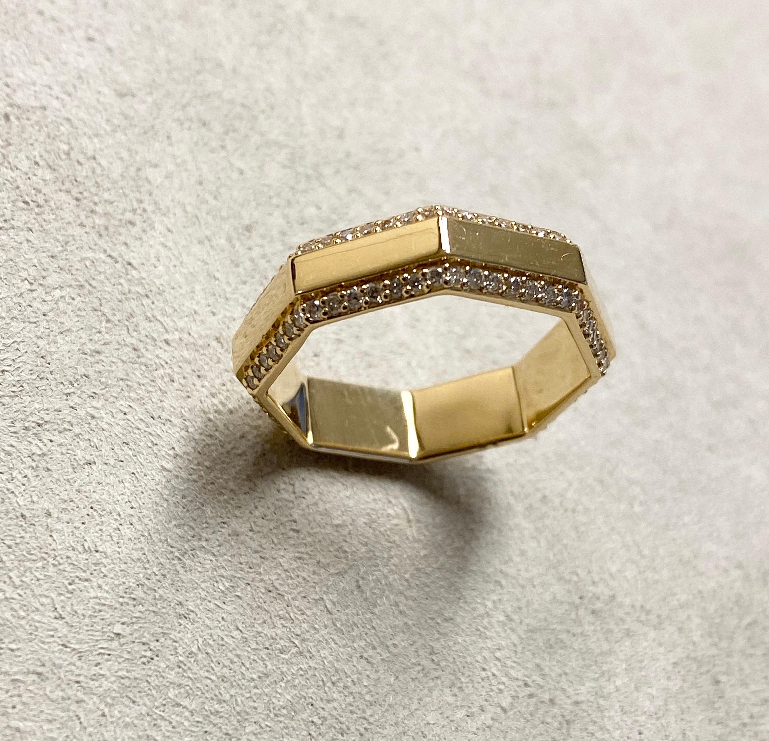 Created in 18 karat yellow gold
Diamonds 0.45 ct approx
Ring size US 6.5, Can be made in other ring sizes on special order

Crafted in resplendent 18 karat yellow gold, this remarkable ring is adorned with 0.45 carats of glittering diamonds. It is