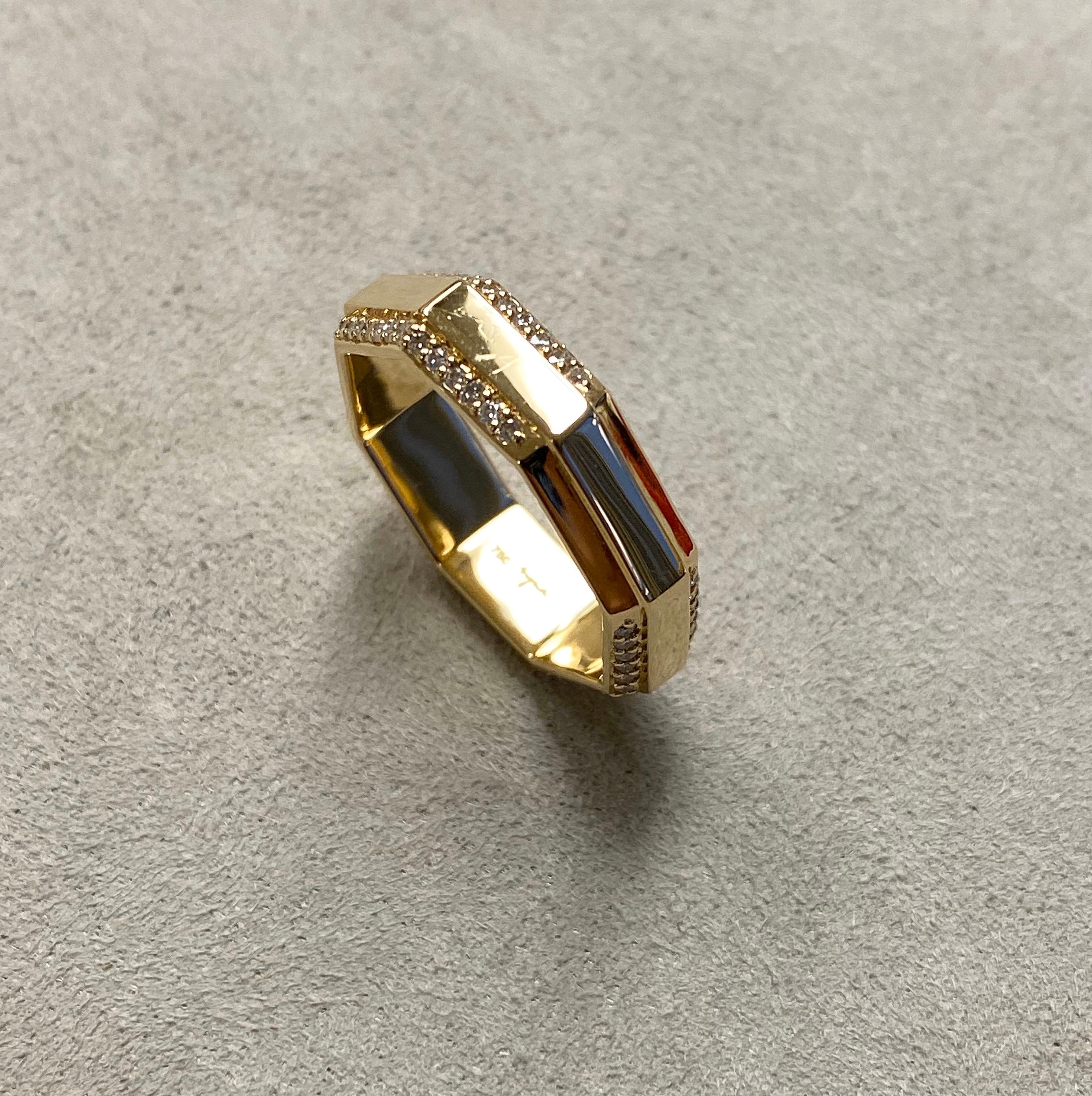 Round Cut Syna Yellow Gold Octagon Band with Diamonds For Sale