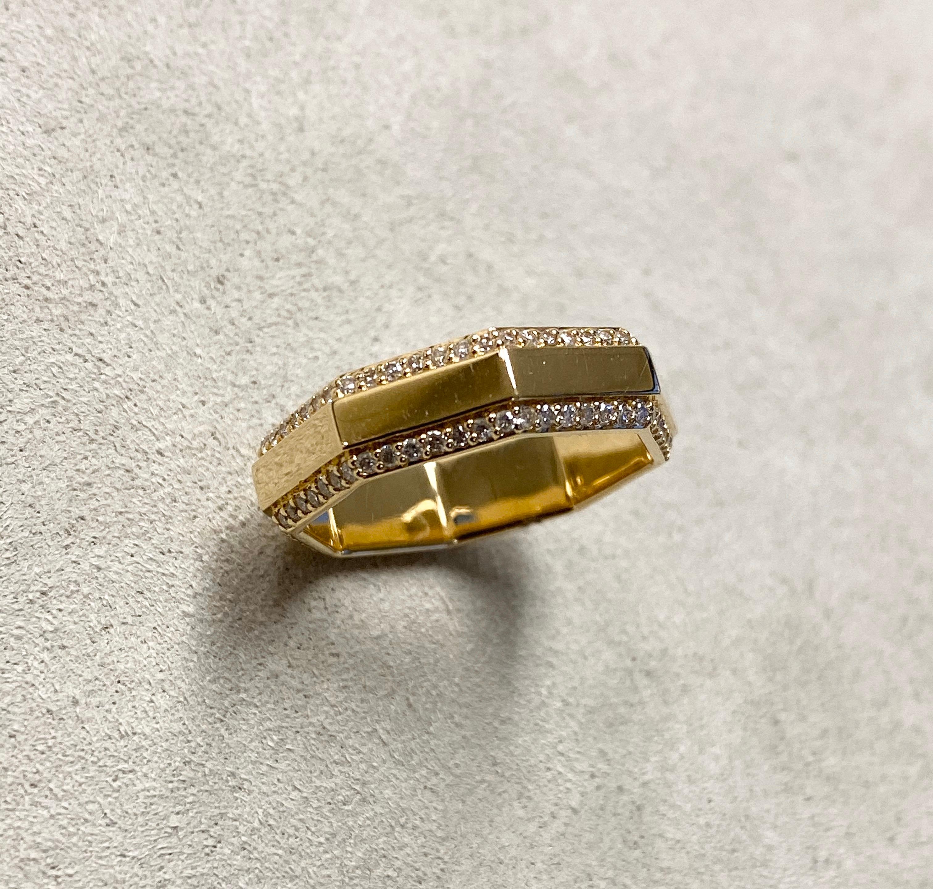 Syna Yellow Gold Octagon Band with Diamonds In New Condition For Sale In Fort Lee, NJ