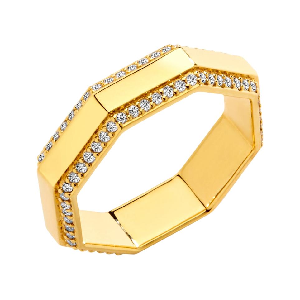 Bague octogonale Syna en or jaune avec diamants en vente