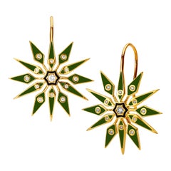 Syna Yellow Gold Olive and Black Enamel Earrings with Champagne Diamonds