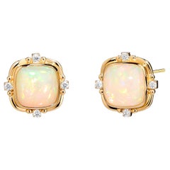 Syna Yellow Gold Opal and Diamonds Earrings