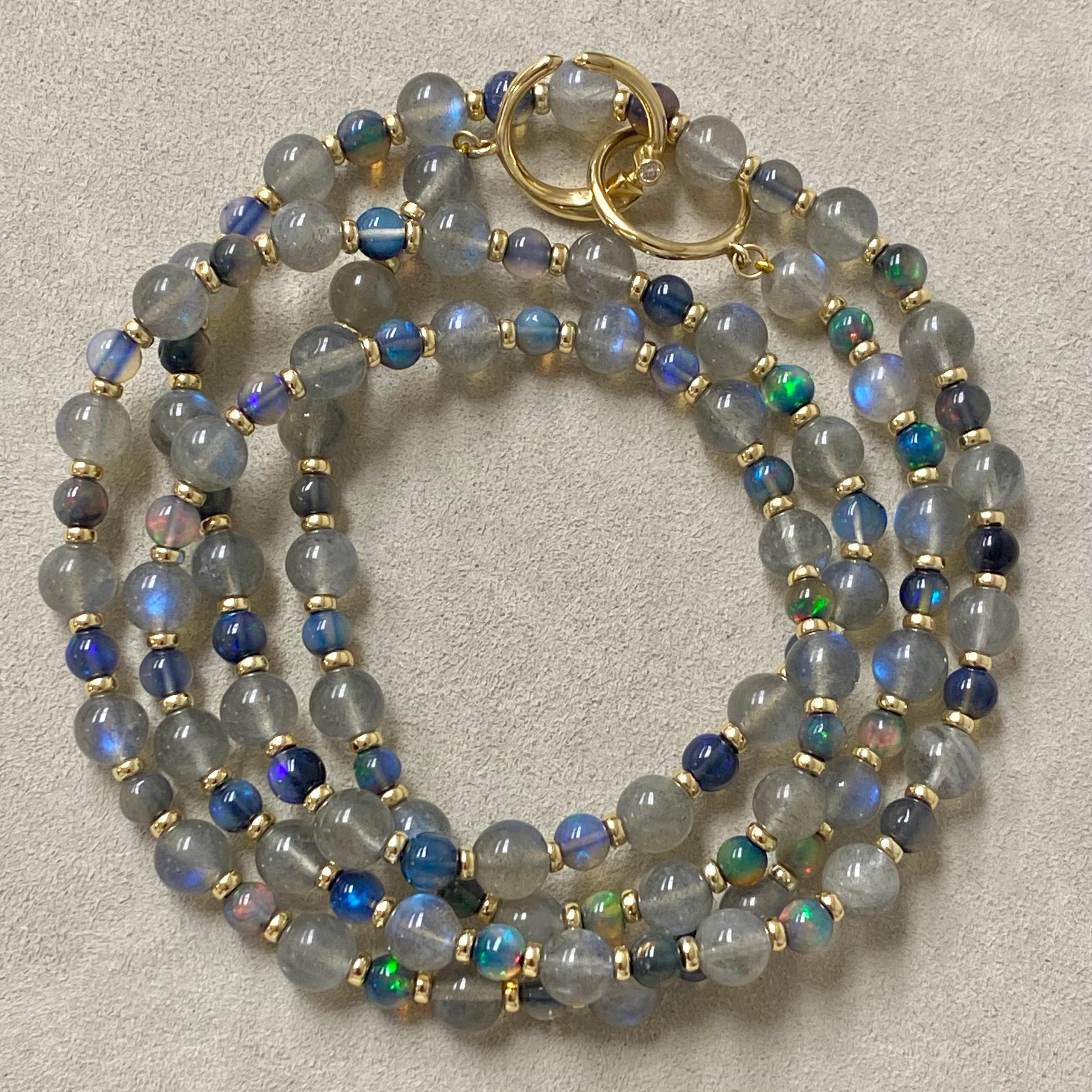 Contemporary Syna Yellow Gold Opal and Labradorite Bead Necklace For Sale