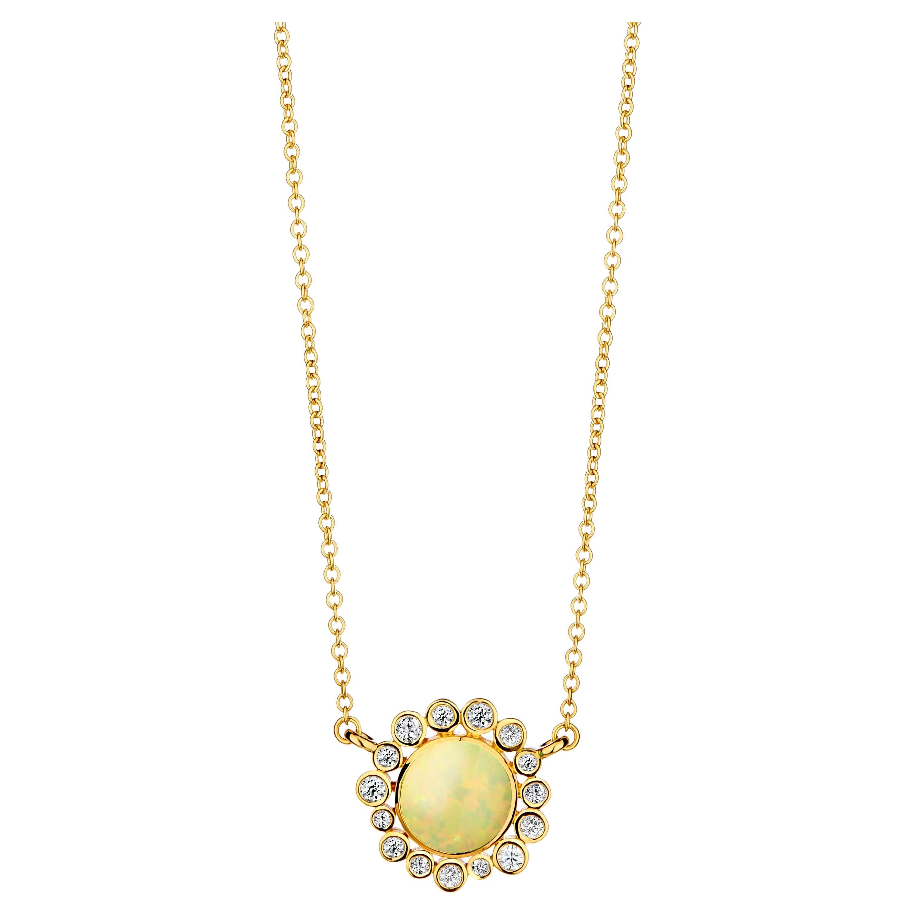 Syna Yellow Gold Opal Cluster Necklace with Diamonds For Sale