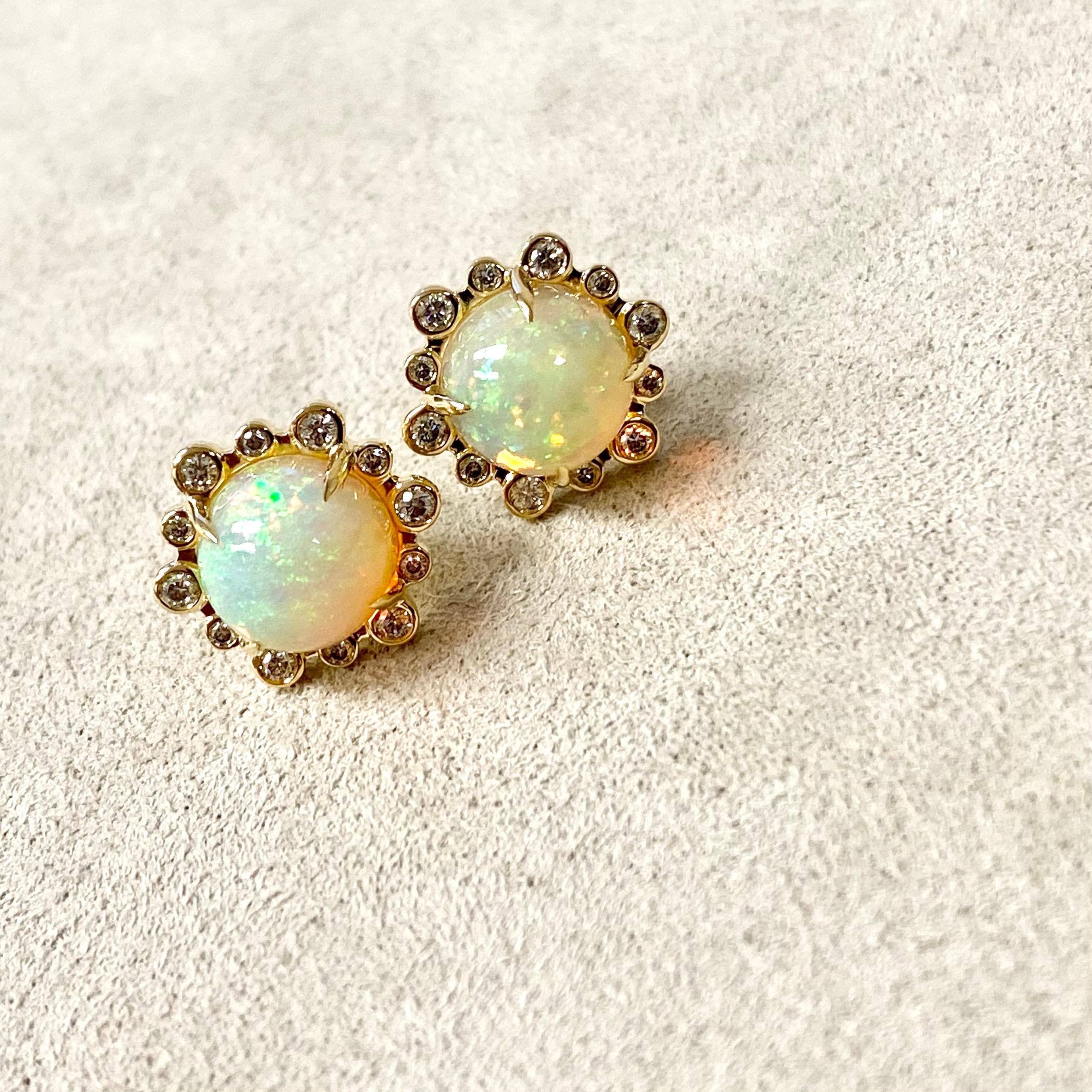 Contemporary Syna Yellow Gold Opal Earrings with Diamonds For Sale