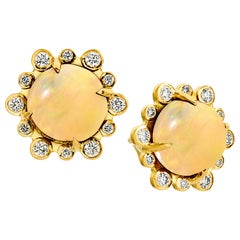 Syna Yellow Gold Opal Earrings with Champagne Diamonds