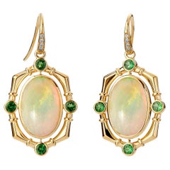 Syna Yellow Gold Opal Earrings with Tsavorites and Diamonds