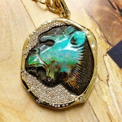 Syna Yellow Gold Opal Gorilla Pendant with Champagne Diamonds