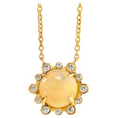 Syna Yellow Gold Opal Necklace with Diamonds