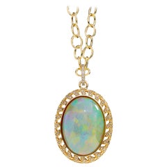 Syna Yellow Gold Opal Pendant with Champagne Diamonds