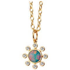 Syna Yellow Gold Opal Pendant with Champagne Diamonds