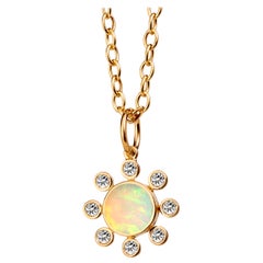 Syna Yellow Gold Opal Pendant with Champagne Diamonds