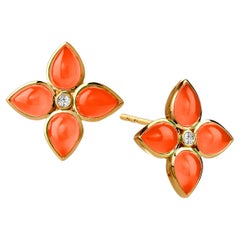 Syna Gelbgold-Ohrringe aus orangefarbenem Chalcedon mit Diamanten