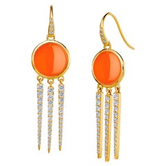 Syna Yellow Gold Orange Chalcedony Earrings with Diamonds