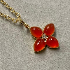 Syna Yellow Gold Orange Chalcedony Flower Pendant with Champagne Diamond