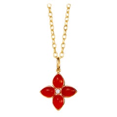 Syna Yellow Gold Orange Chalcedony Flower Pendant with Champagne Diamond